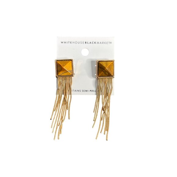White House Black Market Women's Tigers Eye with Chain Fringe Earrings NWT - Picture 1 of 2